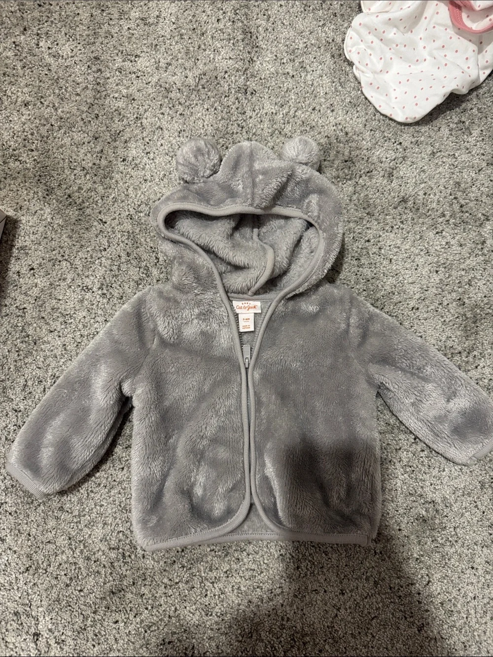 Cat & Jack Soft Gray Hooded Puffer Jacket with Bear Ears